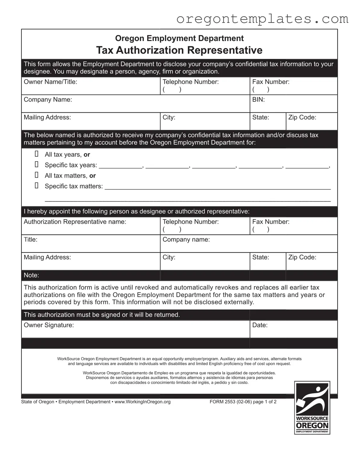 Oregon 2553 Template