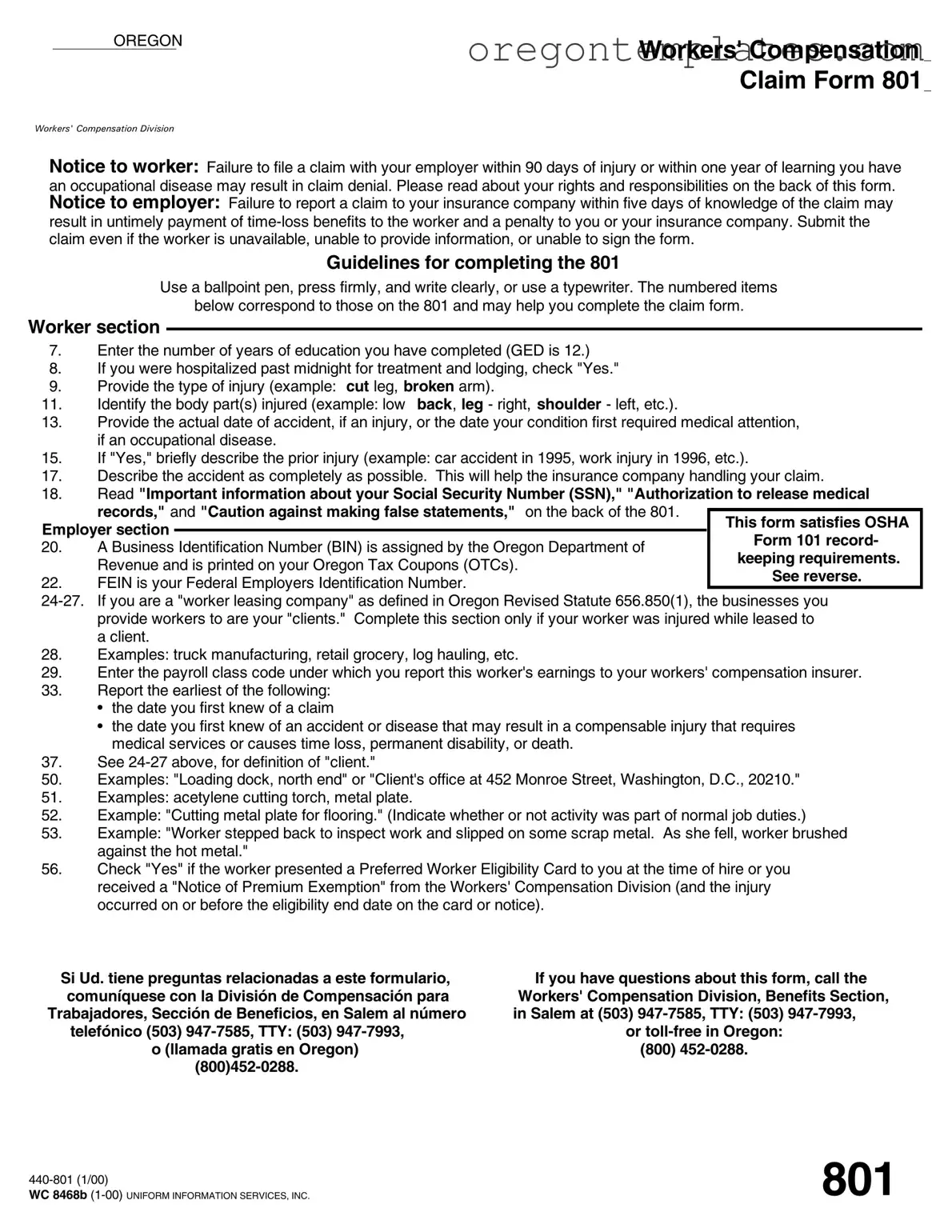 Oregon 801 Template