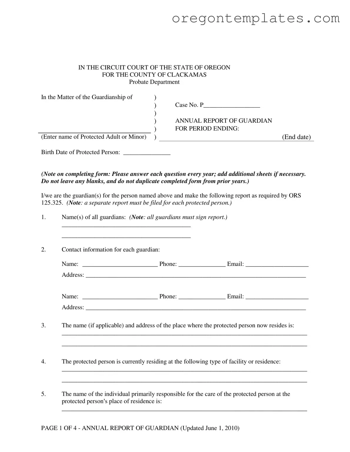 Oregon Annual Report Guardian Template