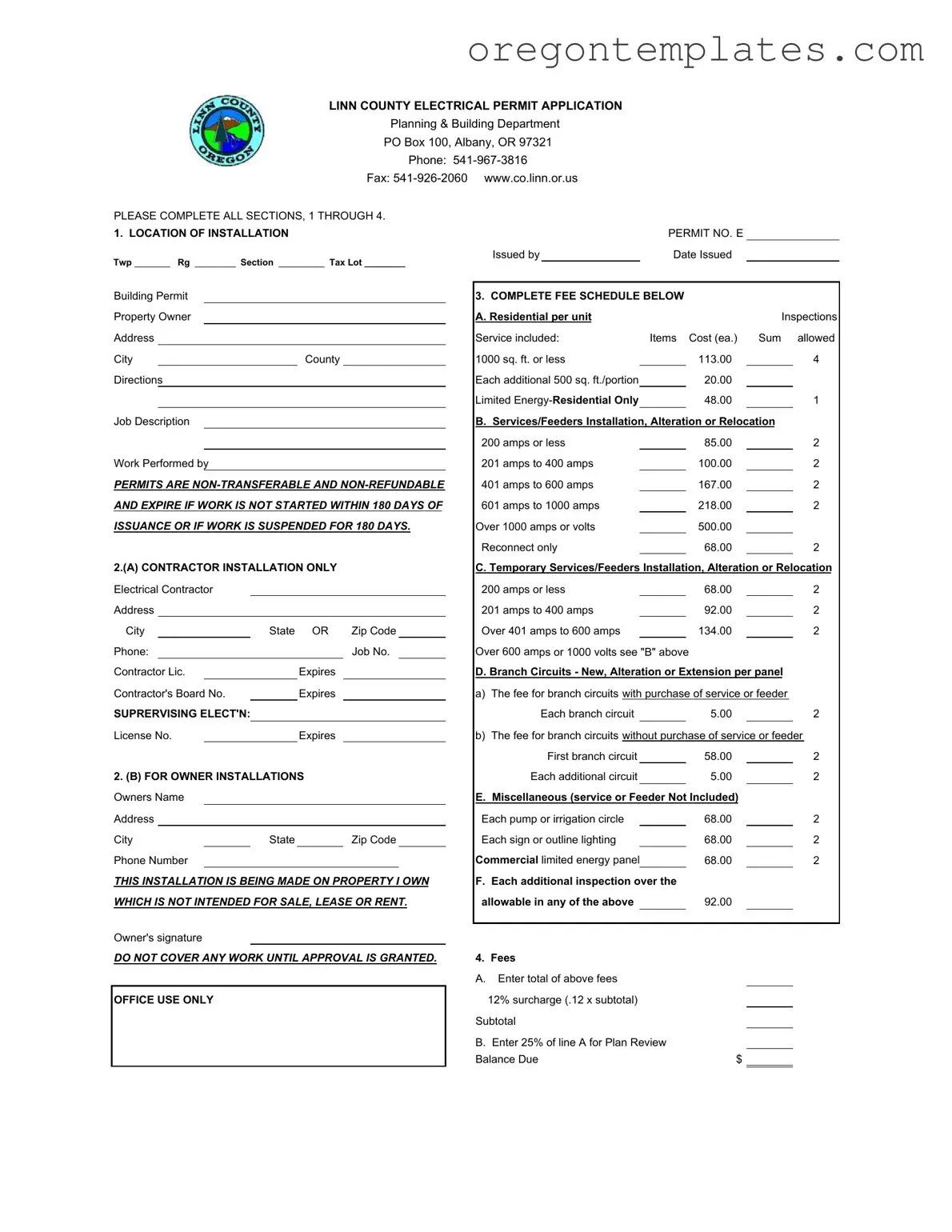 Oregon Electrical Permit Application Linn Template