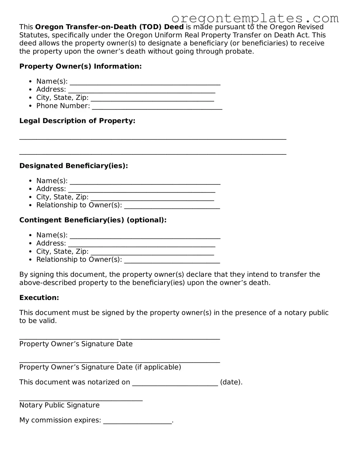 Blank Oregon Transfer-on-Death Deed Form