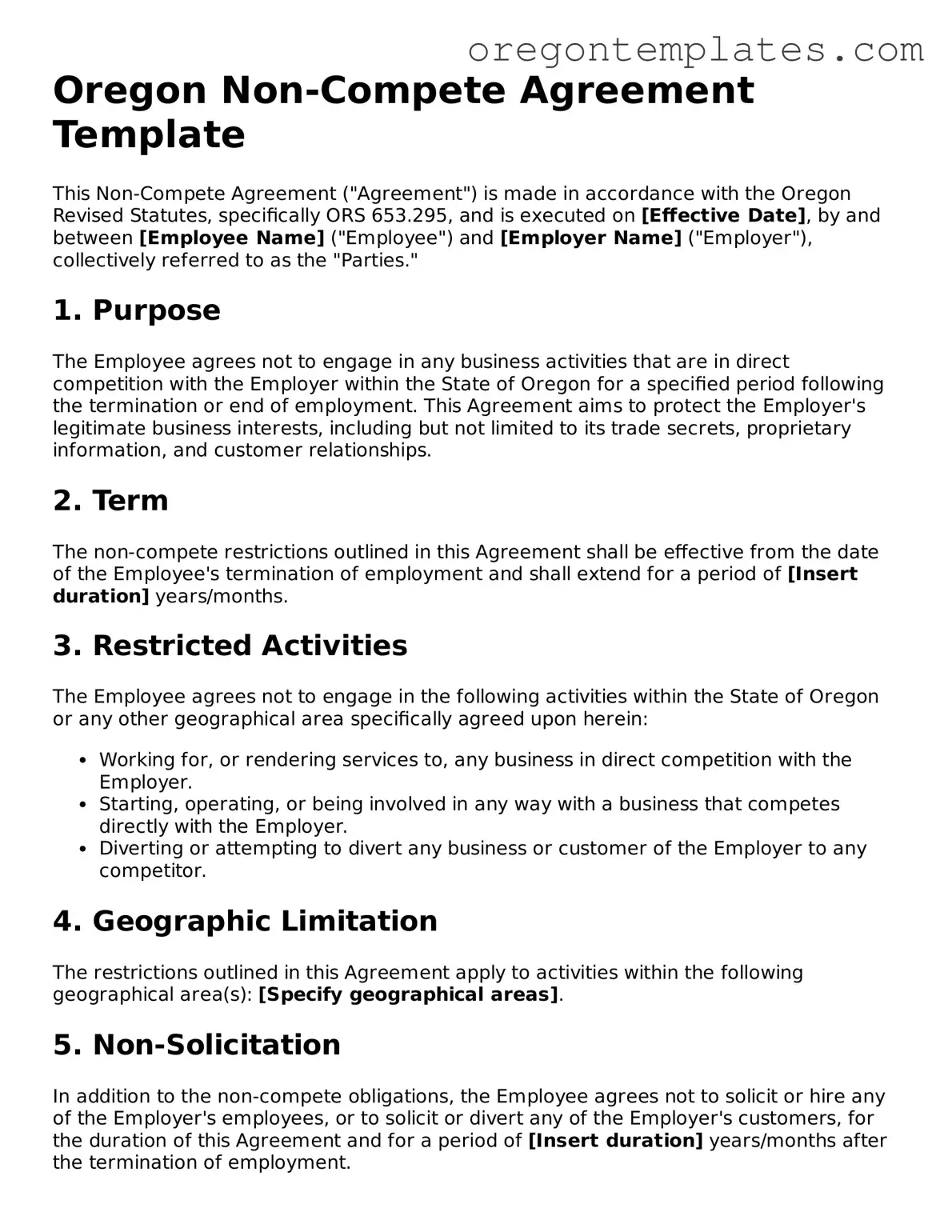 Blank Oregon Non-compete Agreement Form