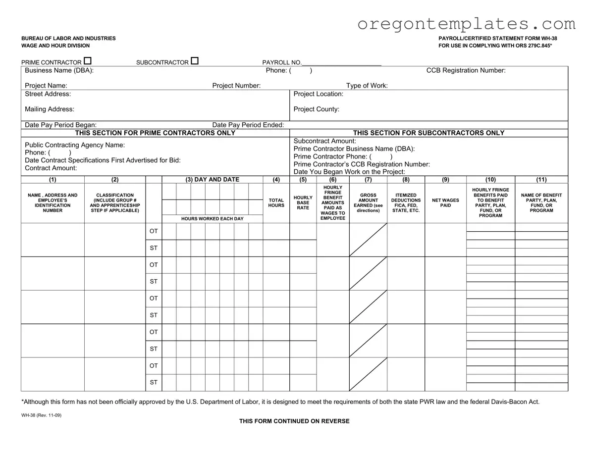Oregon Payroll Wh 38 Template