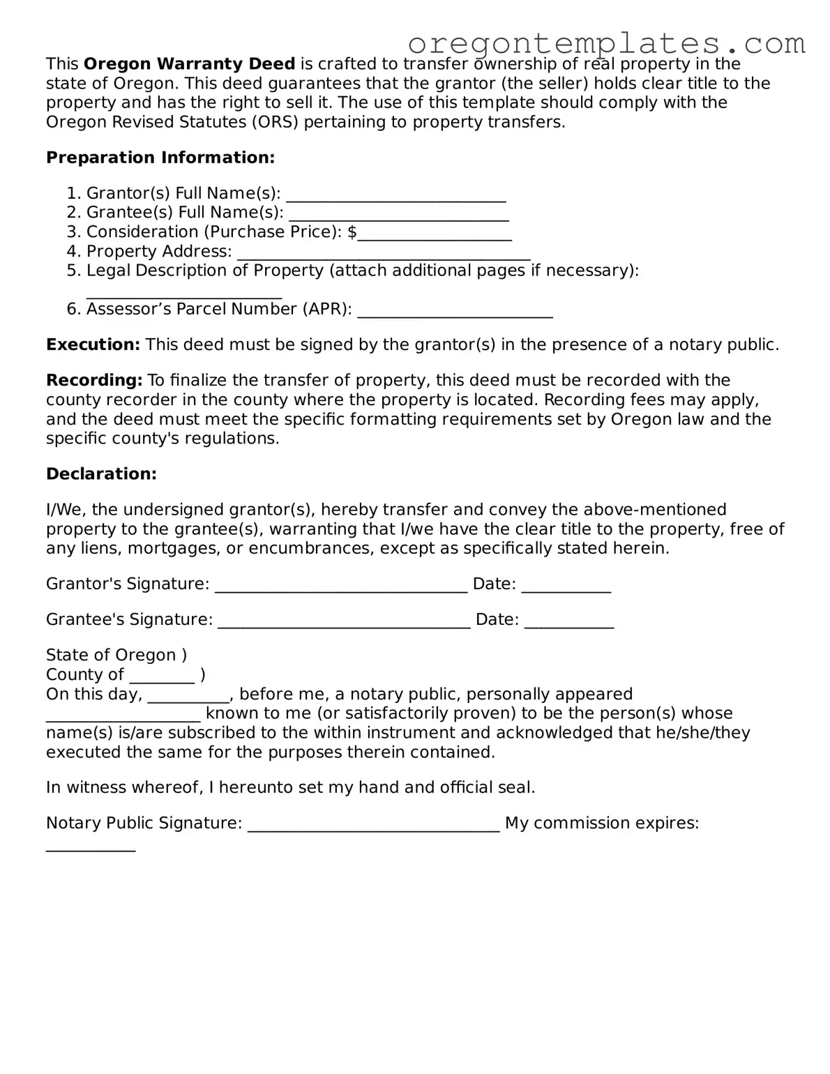 Blank Oregon Deed Form