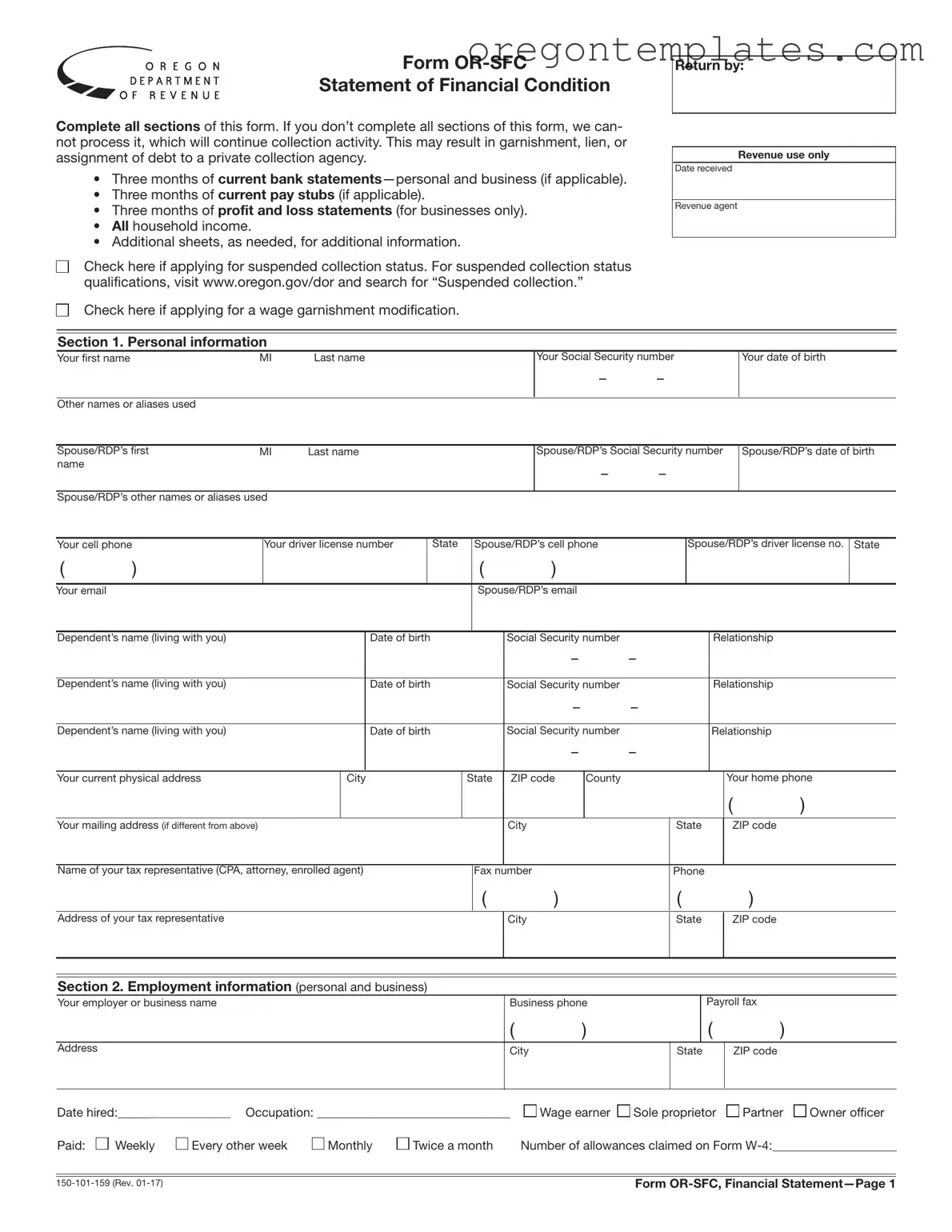 Oregon Statement Template