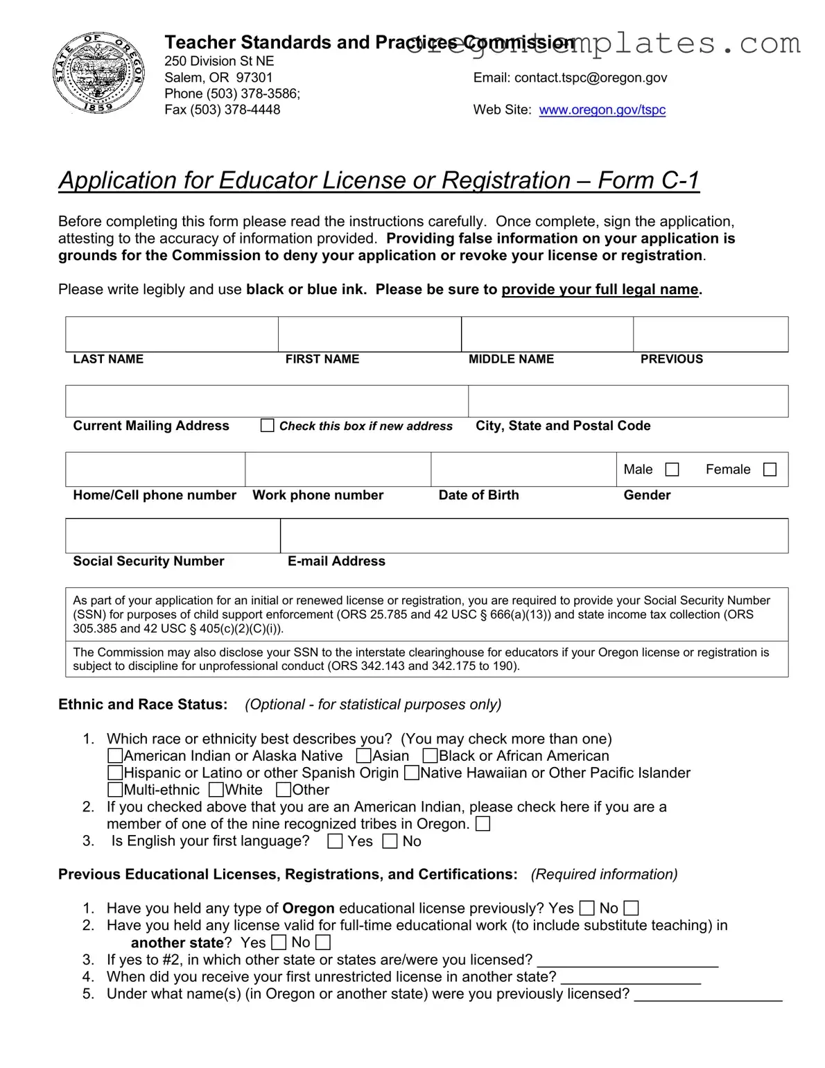 Oregon Tspc C 1 Template