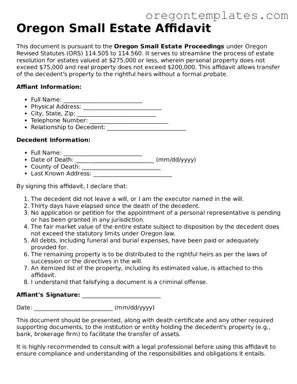 Blank Oregon Small Estate Affidavit Form