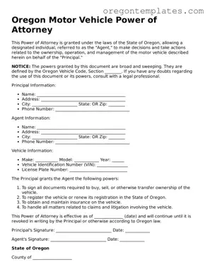 Blank Oregon Motor Vehicle Power of Attorney Form