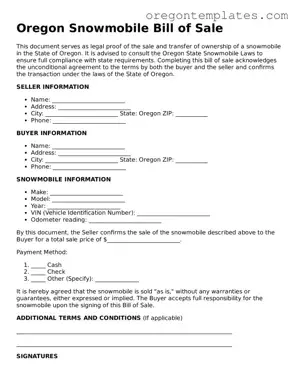 Blank Oregon Snowmobile Bill of Sale Form