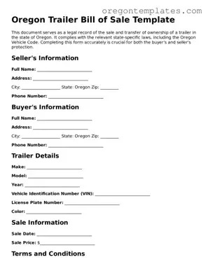 Blank Oregon Trailer Bill of Sale Form
