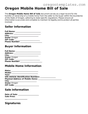 Blank Oregon Mobile Home Bill of Sale Form