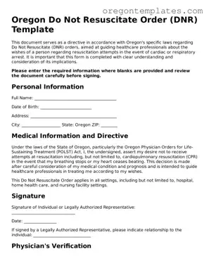 Blank Oregon Do Not Resuscitate Order Form