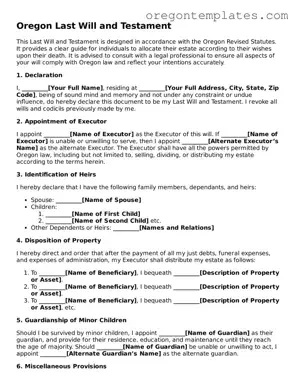 Blank Oregon Last Will and Testament Form