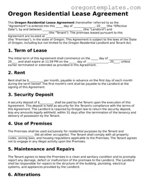 Blank Oregon Lease Agreement Form