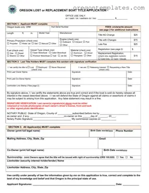 Oregon Lost Boat Title Application Template
