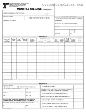 Oregon Monthly Mileage Tax Template
