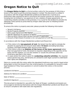 Blank Oregon Notice to Quit Form