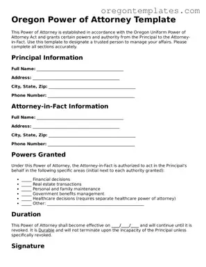 Blank Oregon Power of Attorney Form