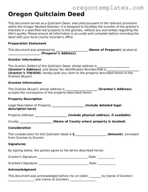 Blank Oregon Quitclaim Deed Form