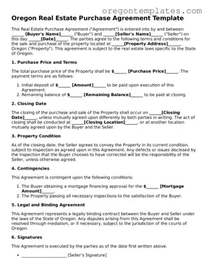 Blank Oregon Real Estate Purchase Agreement Form
