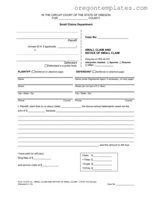Oregon Small Claim Template