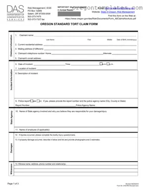 Oregon Tort Claim Template